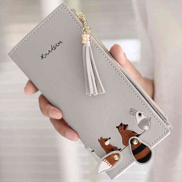 

women wallets fox cat long wallet tassel coin purse card holders handbag package portfel damski, Red;black