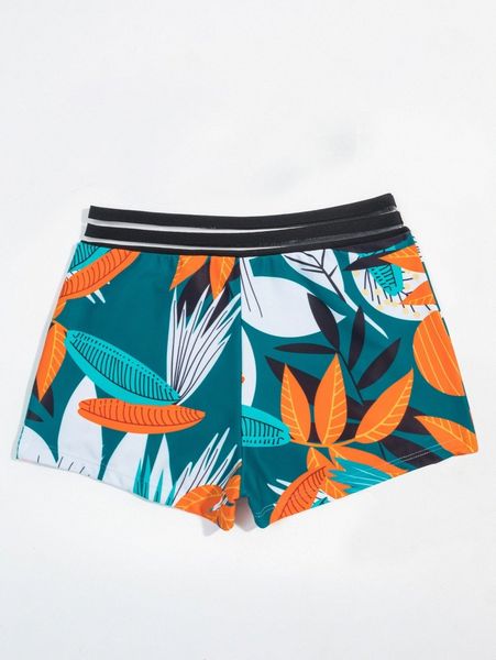 

plant print contrast mesh bikini bottom 29au#, White;black