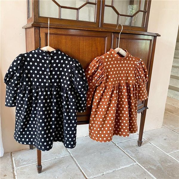 

girl's dresses 2021 korea style girls dots thicken dress fashion winter cotton full sleeve kids clothes 1-7 years1, Red;yellow