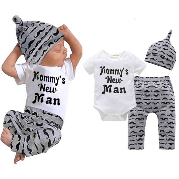 

women's two piece pants born moustache print clothing set baby boys little brother romper bodysuit and leggings with hat outfits set su, White