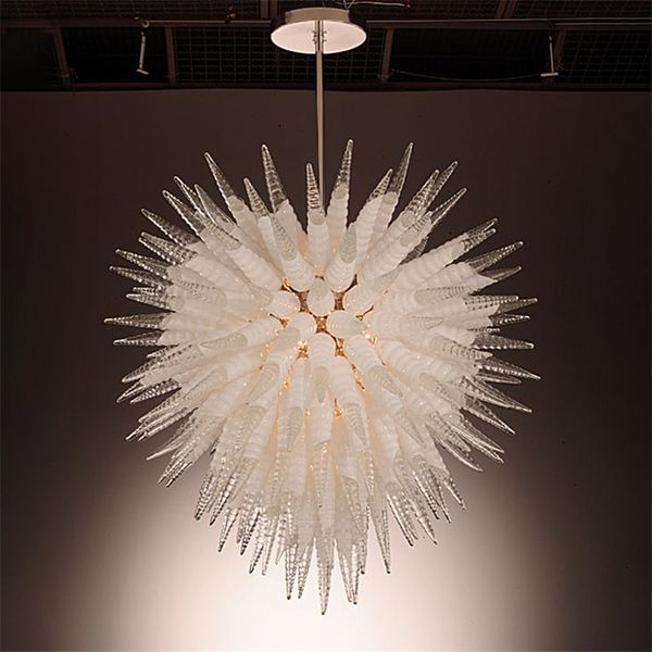 Certificato CE/UL Lampade a sospensione a catena di colore bianco Lampadario in corno stile Decorazione artistica Lampada a sospensione in vetro di Murano soffiato a mano