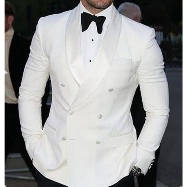 

men's suits & blazers white double breasted groom tuxedo for wedding 2 piece slim fit formal men set jacket with black pants man fashio, White;black