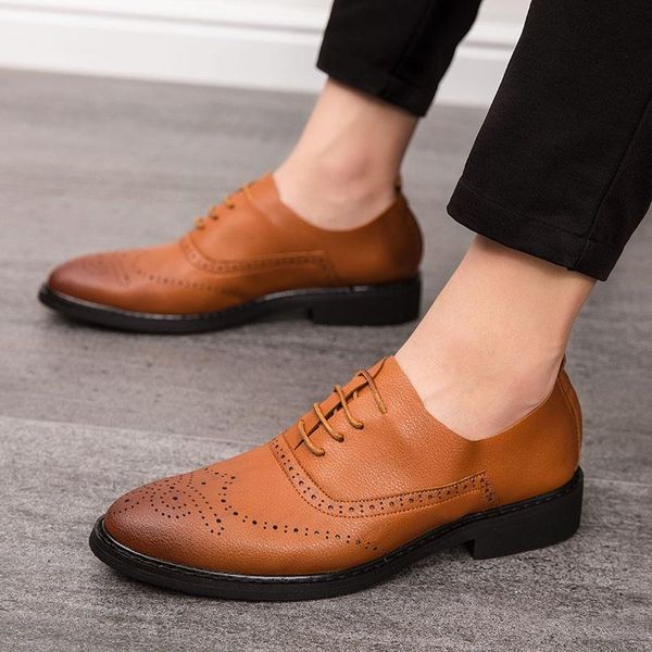 

dress shoes luxury designer men's brown red retro pointed flats brogue oxford wedding party formal footwear sapato social masculino, Black