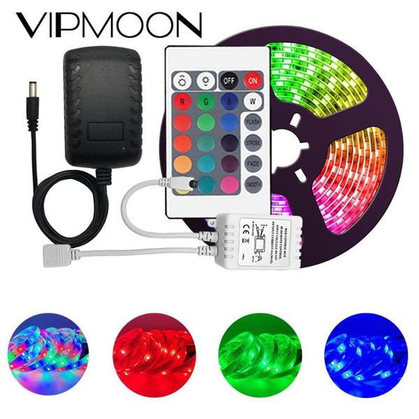 

strips led strip light 2835 rgb kit 5m flexible 300leds ip65 waterproof + 24 key remote 12v power supply home decor