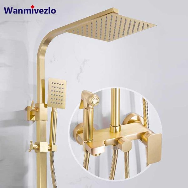 

brushed gold wall mounted shower set faucet single handle with handshower bathroom shower mixer tap bidet faucet