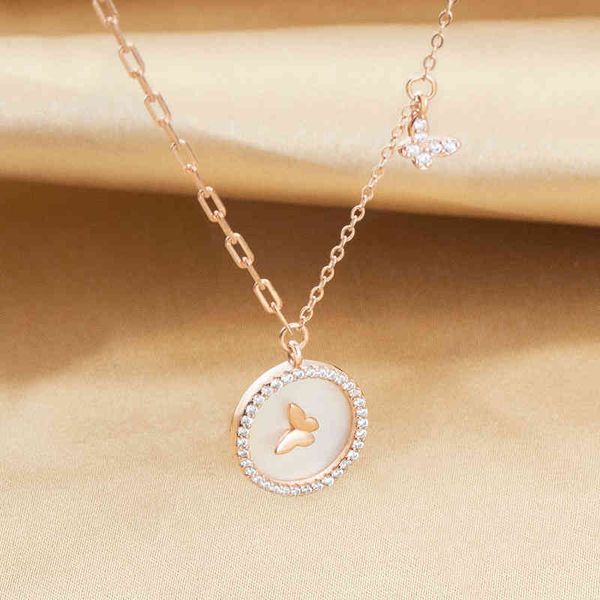 

fashion jewelry s925 necklace female minority design exquisite enamel pendant japanese and korean style butterfly clavicle chain, Silver