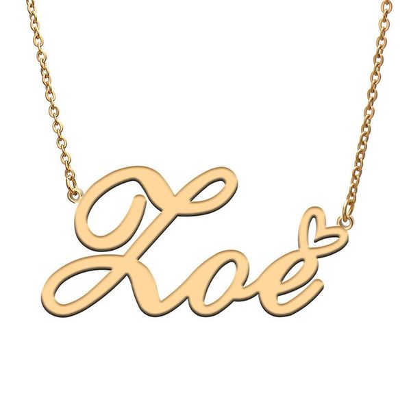 

pendant necklaces zoe love heart name necklace personalized gold plated stainless steel collar for women girls friends birthday wedding gift, Silver
