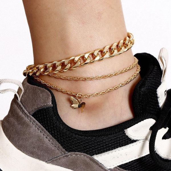 

anklets trendy butterfly ankles for women foot jewelry gold color rock punk leg chain ankle bracelet barefoot sandal, Red;blue