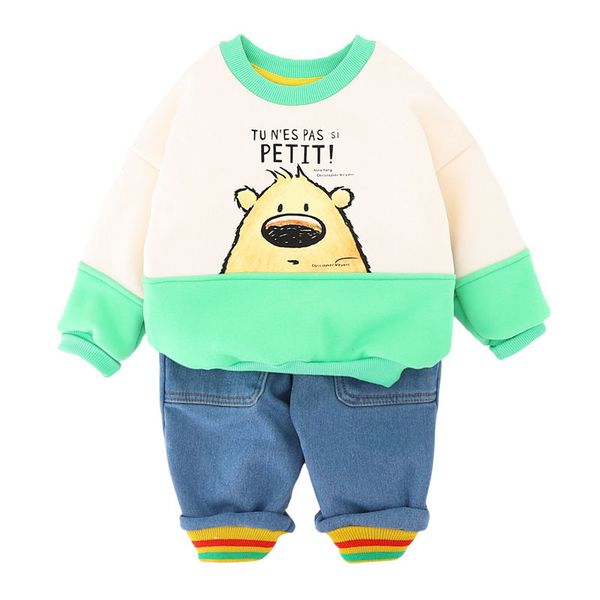 

new autumn winter fashion cotton 2pcs suits children clothing sets cartoon print pullover t-shirt+pants kids sets for girls boys, White