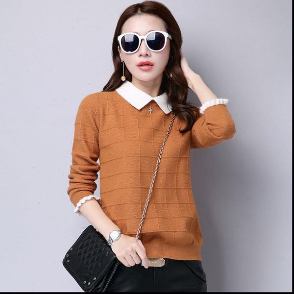 

2021 autumn winter new womens sweater and pullover knitted sweaters casual solid jumper long sleeve sweaters female r754, White;black