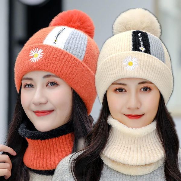 

caps & hats hat female autumn and winter korean version tide sweet lovely wool two piece set plush thickened warm knitted ear, Yellow