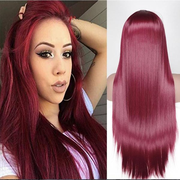 

synthetic wigs lace front wig 26 inches deep part long straight 99j red cosplay for black/white women
