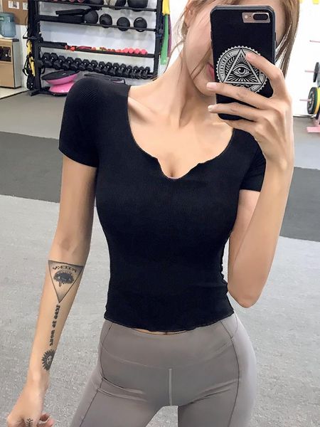 

fitness women sport shirt sports wear for women gym running short sleeve yoga workout training sports gym t-shirt, White;red