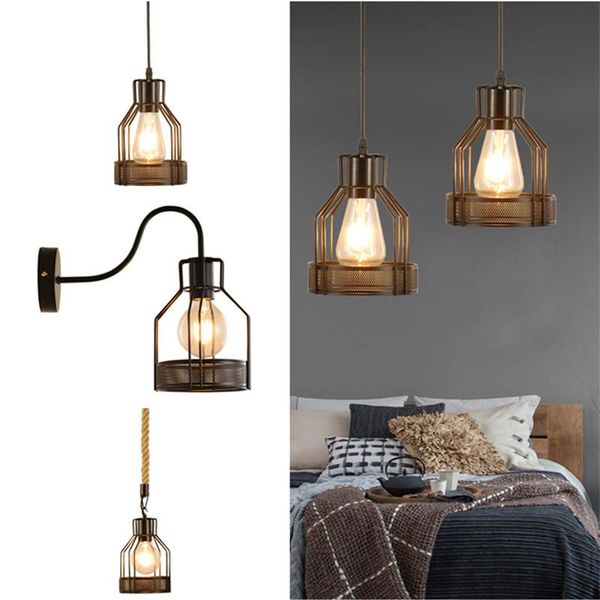 

pendant lamps 1pcs vintage iron cage ceiling light led shade modern lamp nordic lighting fixture home living room decor