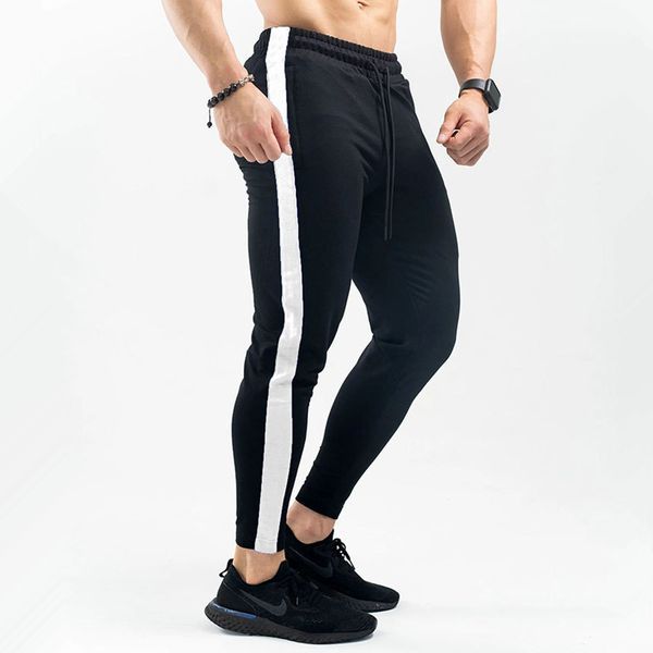 

joggers sweatpants men casual skinny pants gym fitness workout sportswear trousers male autumn running sport cotton track pants, Black