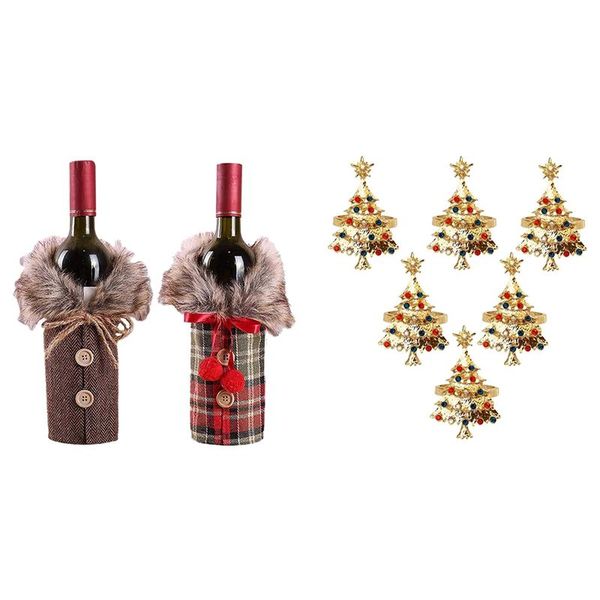 

napkin rings 2 pcs christmas sweater wine bottle cover & 6 button ring