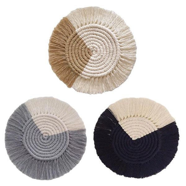 

mats & pads boho cup handwoven cotton rope pad nordic style heat insulated with tassels for home office table decor