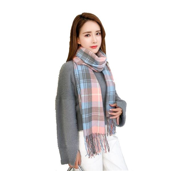 

ls2021 japanese winter cotton warmth scarf double-layer double-sided checked warmth scarf air conditioning shawl, Silver