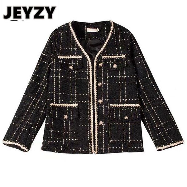 

women's jackets designer tweed woman coat black v-neck single-breasted long sleeve elegant cardigan casual plaid coats women clothes, Black;brown