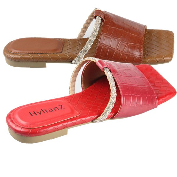 

2021 summer fashion crocodile-print square toe slippers with diamond edge square toe sandals fashion girl must go shopping, Black
