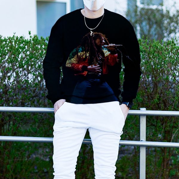 

couple sweater autumn and winter personality color rap printing street pattern casual shirt punk gothic round neck high-quality sweater hood, Black