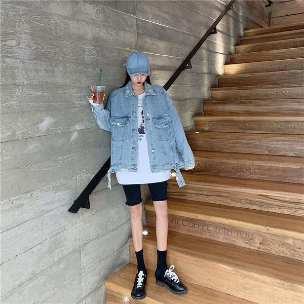 

women's jackets 2021 spring and autumn port style retro-european american hip-hop girl loose denim jacket female alphabet embroidery ha, Black;brown