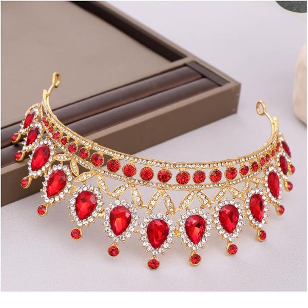 

luxury red rhinestone crystal wedding crown hair accessories bride tiaras queen diadem pageant bridal hair jewelry acc qylluf, Silver