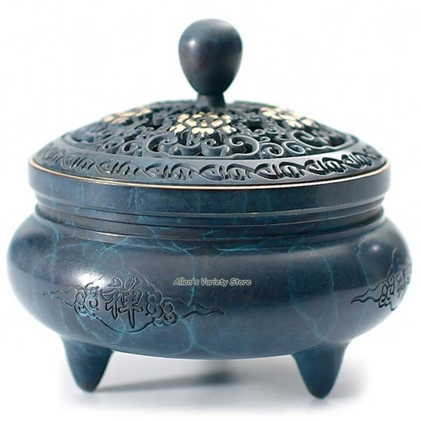 

fragrance lamps air purification peony metal blue brass copper box coils incense zinc alloy censer thurible burner coil incensory
