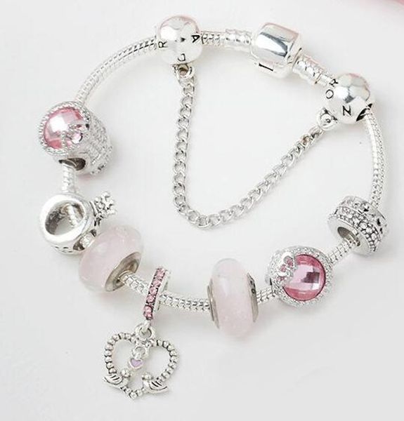

wholesale-drop oil double love bracelet mother's day gift bracelet suitable for pandor a style jewelry 17-20cm