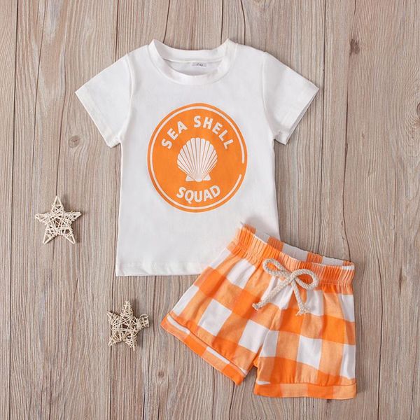 

clothing sets toddler kids baby girls clothes summer fashion letter t-shift plaid shorts outfit set children's, White