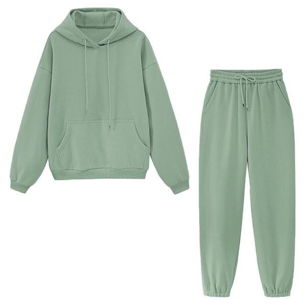 

women's tracksuits 2021 autumn winter women thick fleece 100% cotton suit 2 pieces sets hoodies sweatshirt and pants suits spring outfi, Gray