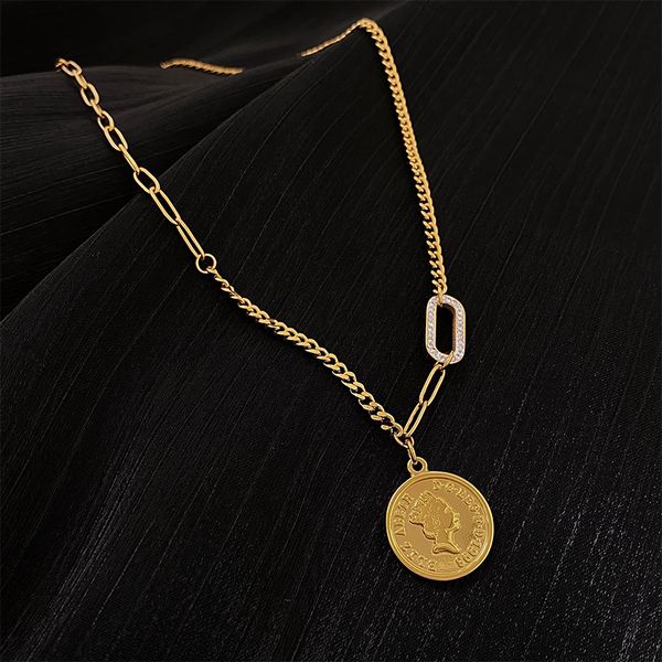 

xianlan663 crystal grey titanium steel do not fade the queen's head necklace female ins tide metal hip hop luxury niche collarbone, Silver