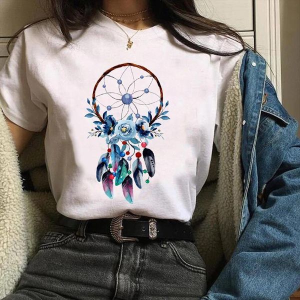 

men clothes lady tees mens t shirts graphic flower vintage printing dream web feather clothing female, White;black
