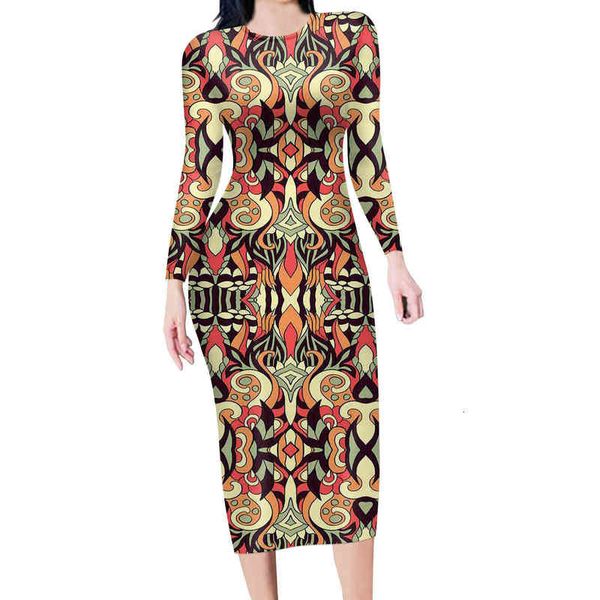 

casual dresses polynian tribal art 2022 autumn winter women's long sleeved dresses, Black;gray