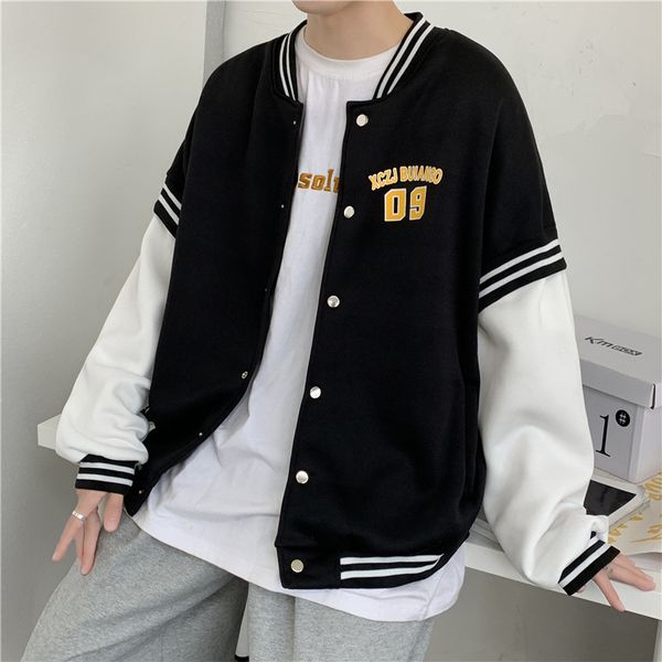 

baseball men's coat autumn winter korean trend plush thickened jacket ruffian handsome loose fashion brand top, Black;brown