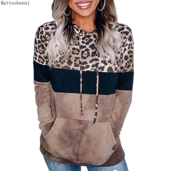 

2021 new women leopard print hoodie sweatshirts autumn long sleeve oversize pullover winter casual loose pocket hooded streetwear vksz, Black;white