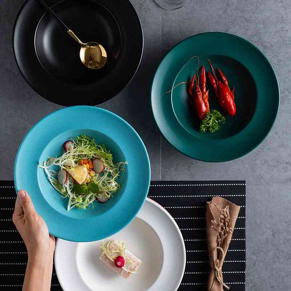 

nordic household straw hat creative western meal ceramic spaghetti tableware soup deep plate