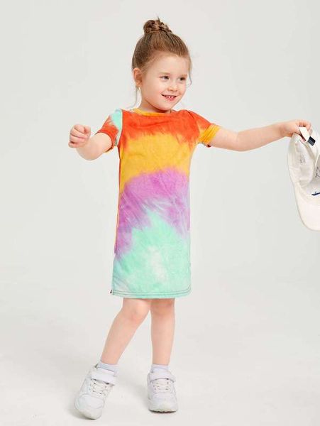 

toddler girls tie dye tee dress she, Red;yellow