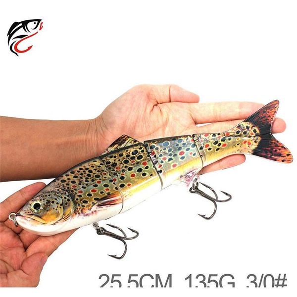 

super big size 4 segments artificial fish vib fishing lures 25.5cm 135g deep diving great realistic laser musky fishi jlldii soif