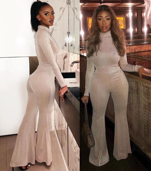

turtleneck long sleeve jumpsuit women romper fitness solid playsuits wide leg summer one piece oversized women clothing, Black;white