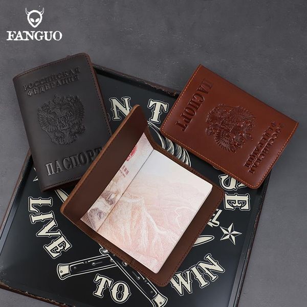 

card holders crazy horse leather russia passport cover engravel genuine covers for short travel pass pack, Brown;gray