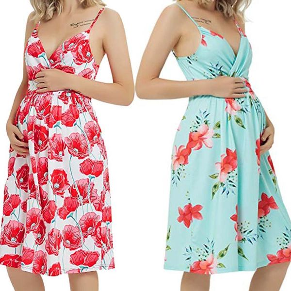 

maternity dresses women dress sleeveless suspender floral vest straps vestidos femininos robe femme ete 2021 ropa mujer, White