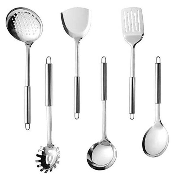 

spoons kitchen utensil set - 6 cooking utensils non-stick & heat resistant gadgets, spaghetti server, ladle, serving
