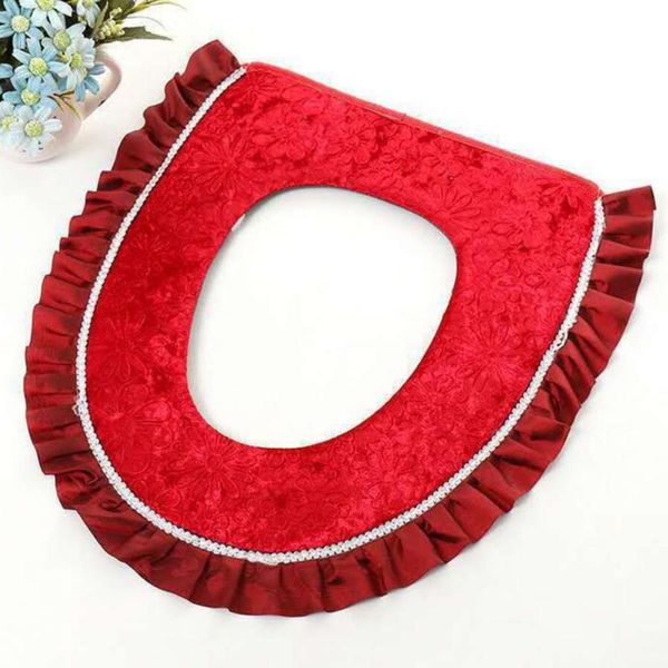

toilet toilet cushion cover flower winter plush soft and comfortable cushion cover zipper household bathroom accessories