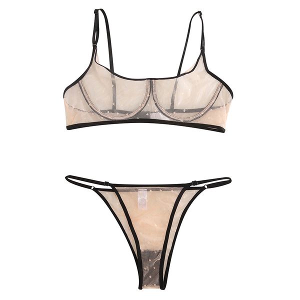 

3Pieces/Lot New Women Lace Pacthwork Underwear Hollow Out Sexy Perspective Temptation Fashion Solid Ultrathin Two-piece Set lenceria, Yellow