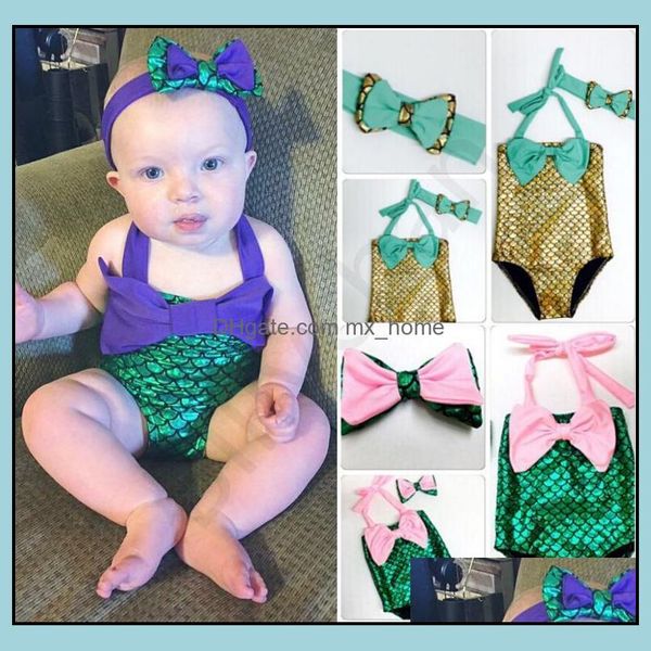 

two-pieces swim baby clothing baby, & maternityprettybaby bowtie fashion princess girls mermaid swimsuit one piece kids toddler bikini 2 pcs, Blue