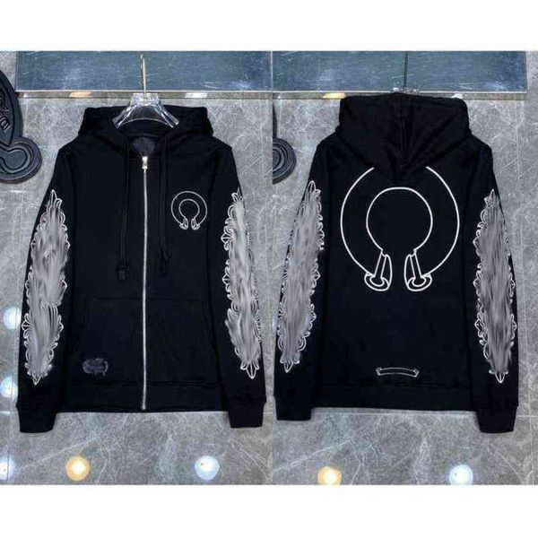 

classic brand ch quality hoodie luxury zipper autumn winter sweatshirts designer fashion men sweater horseshoe phantom cross print hooded wo, Black