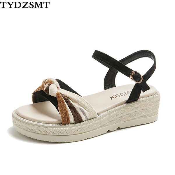 

tydzsmt platform shoes women sandals flats heels shoes butterfly-knot buckle thick soled beach sandals sandalias de las mujeres, Black