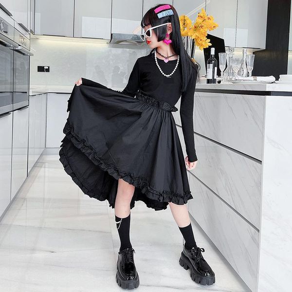 

girl's dresses girls black dress autumn 2021 children clothes kids long sleeve korean version teenage girl asymmetrical 6 8 10y, Red;yellow