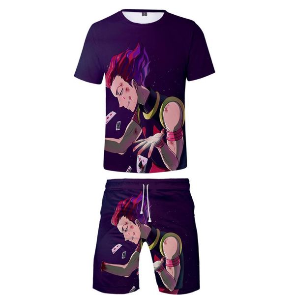 

men's tracksuits personality men/women hisoka fashion harajuku 3d print summer shorts t shirt set x t-shirt, Gray